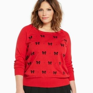 Torrid Vibrant Red Sweater with Black Bow Design